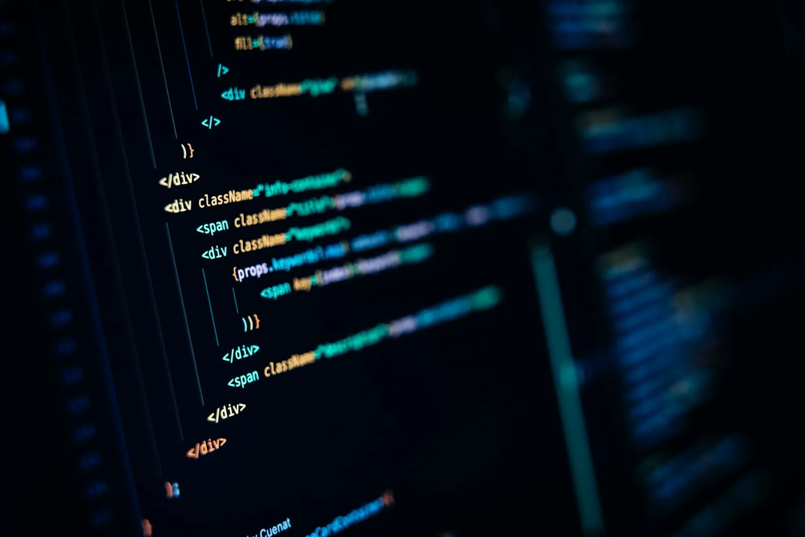 Close-up of a code editor screen showing syntax-highlighted component markup